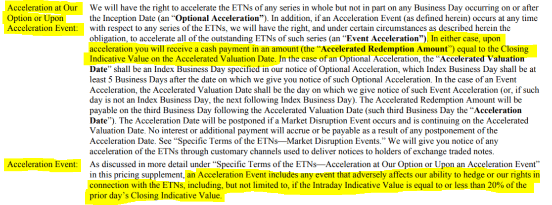 XIV Short Volatility ETN Liquidiation Event description from Prospectus leading to possible Stock Market Crash