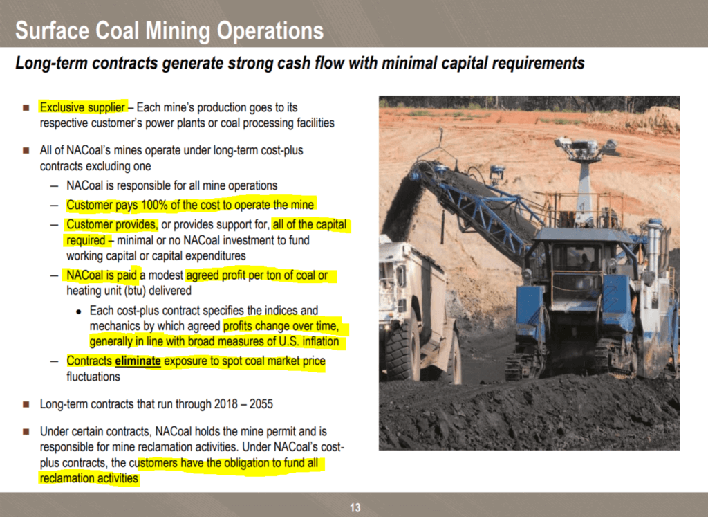 NACCO Industries spin-off investor presentation page 13 showing the competitive advantages of the NACCO Industries business model