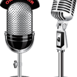 Two radio microphones showing on the air for a radio station