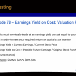 Podcast episode 78 summary discussing Earnings Yield on Cost a useful valuation rule of thumb for stocks.