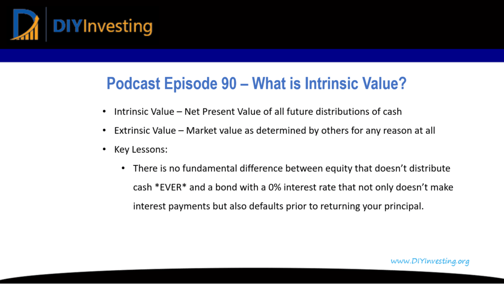 Podcast episode 90 summary. What is intrinsic value? Extrinsic value is also discussed