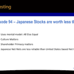 Podcast Episode 94 summary slide: Japanese stocks are worth less than US stocks