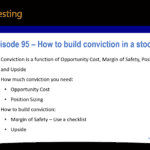 Podcast episode 95 summary slide: How to build conviction in a stock idea (FAQ)