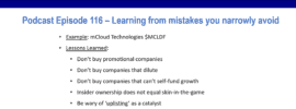 Podcast episode 116 - Learning from mistakes you narrowly avoid using mCloud Technologies $MCLDF as an example
